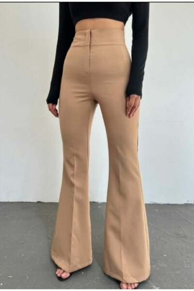 JANES Women's High Waist Flared Atlas Fabric Trousers