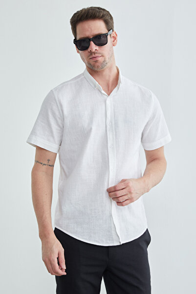 Fulla Moda Linen look short sleeve shirt