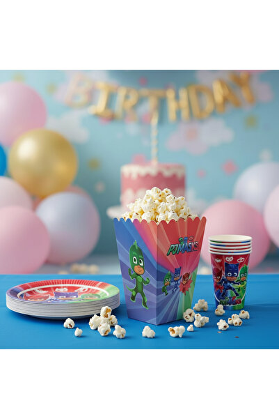 Umamiçe Pi̇jamaskeli̇ler Party Set – 8-Piece Corn Box + 8-Piece Plate and Cup...