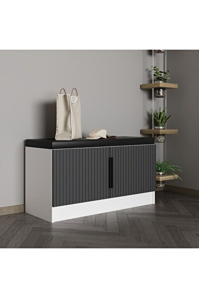 Minar Kale Ayakkabılık Minderli Beyaz Mebran Çizgili Antrasit