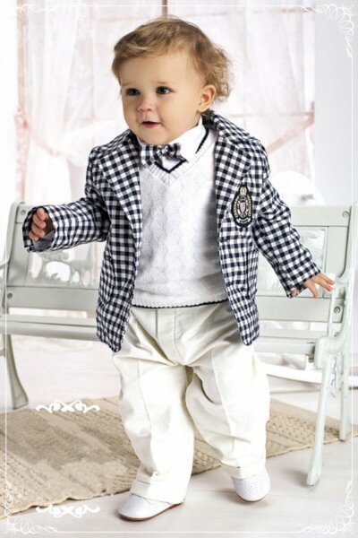 Krasnal Elegant christening suit in white plaid 5 pieces Size: 86 cm (16-22 m...