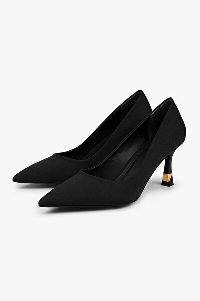 Shoeberry Stiletto de damă Gilda din satin negru cu detalii placate cu aur