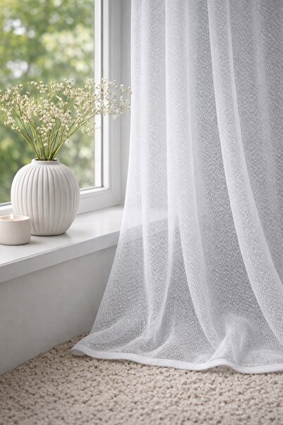 Fluiana Kar Desen Beyaz Tül Perde | 1/3 Sık Pile | Ağır Gramaj | Ütü İstemez ...