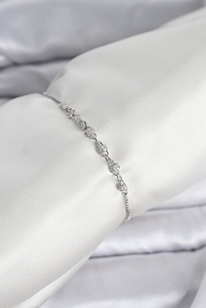 Nehir Silver Color Chain Model Zircon Stone Brass Elevator Women's Bracelet V...