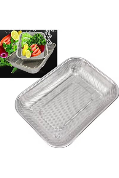 MyBru Paslanmaz Çelik Dikdörtgen Çok Amaçlı Makarna Un Meyve Sebze Süzgeci 37 Cm