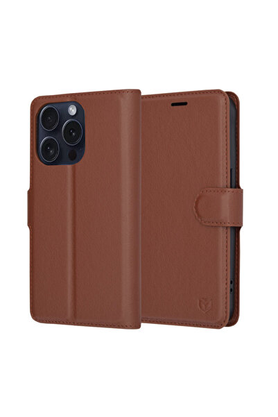 Techsuit Leather Folio Case for iPhone 15 Pro, Brown