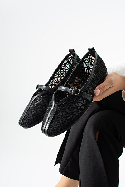 dabab shoes Marvena Women's Black Cross-Strapped Lace Detailed Transparent Te...