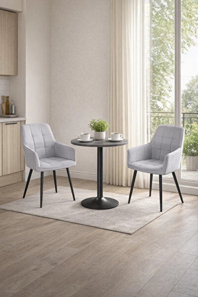 MARIA HOMES Stylish Grey 3-Piece Conversation Set with Two Armchairs and Roun...