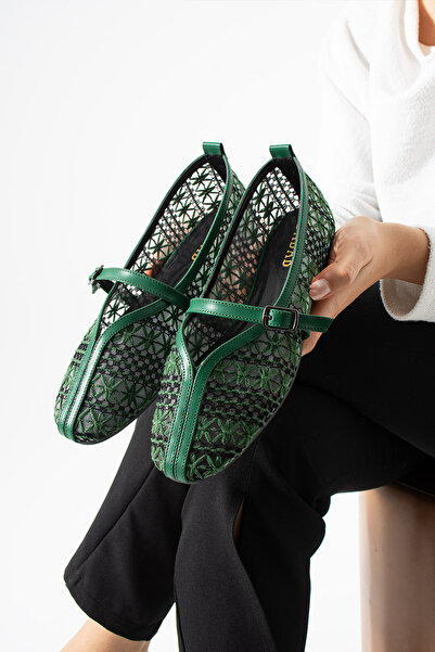 dabab shoes Marvena Women's Emerald Green Cross-Strapped Lace Detailed Transp...