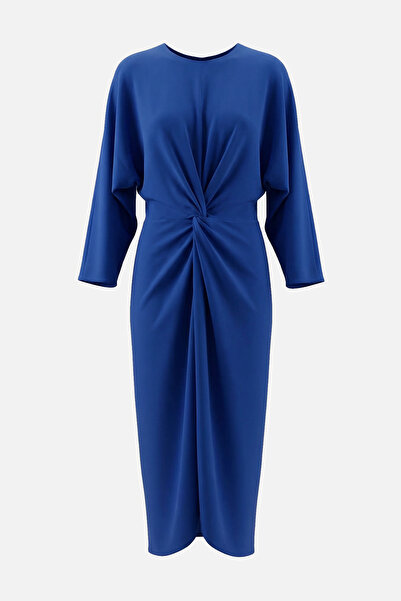 Setre Saks Long Sleeve Midi Dress with Drawstring Detail at the Waist