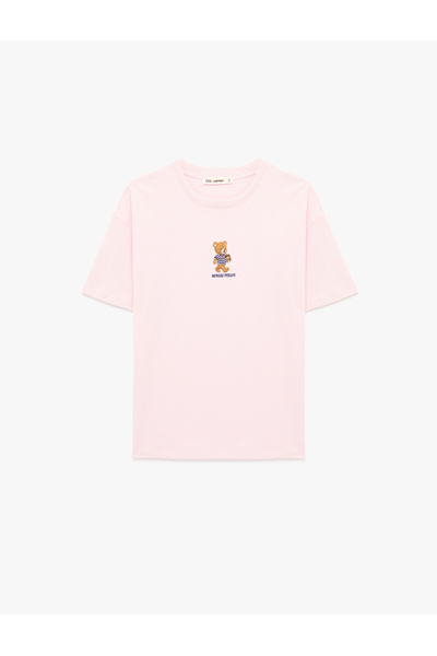 Koton Rahat Kalıp Kısa Kollu Baskılı Pamuklu Bisiklet Yaka Ayıcıklı Tişört