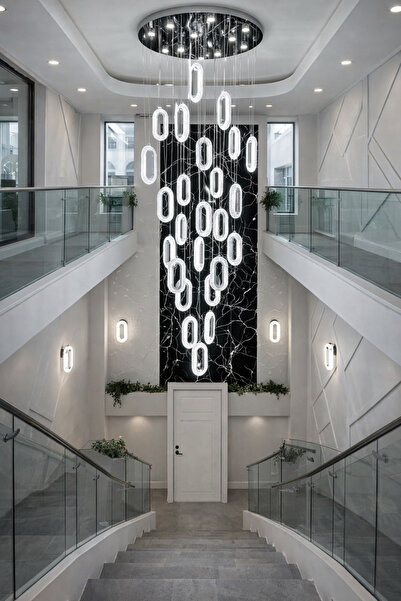 TREND KAFKAS ELİPS GÜMÜŞ 25’li Modern LED Sarkıt Avize – 80 cm Tepsili Galeri...