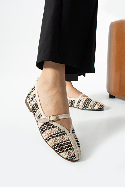 dabab shoes MARVENA Γυναικείες μπαλαρίνες σε εκρού χρώμα με μαύρα σταυρωτά λο...