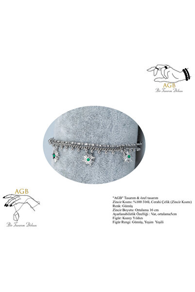 AGB North Star Figured Enamel Detailed Adjustable Bracelet Ankletstainless Steel