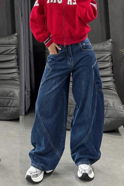 GRİİ WEAR Y2K Street Φαρδιά μπατζάκια Τζιν Παντελόνι με λεπτομέρεια ραφής στη...