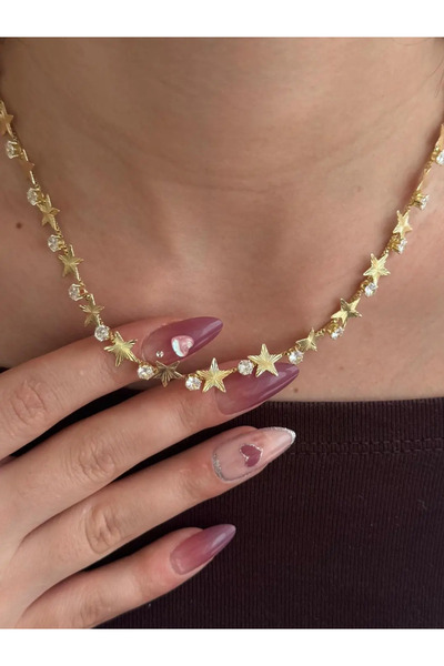 LEROSY CO. Özel Seri Baget Taşlı Yıldız Kolye Gold Çelik | Şık Kadın Kolye | ...