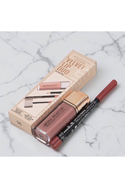 Moda Beauty Velvet Lip Duo Set | 24-Hour Matte Lipstick + Eyeliner | 8 Colors...