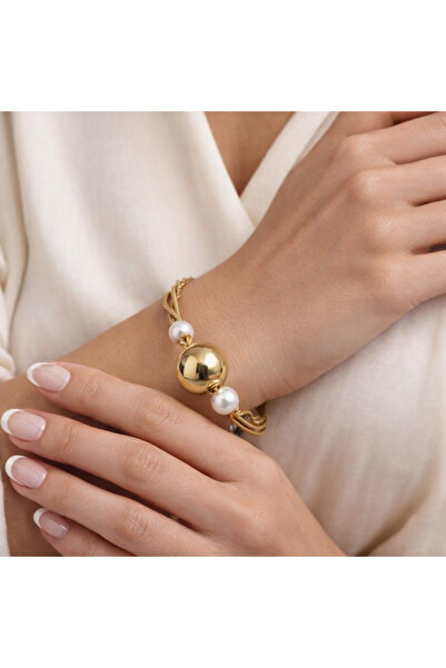 Suse Shop Italian Design Steel Pearl Detailed Women's Bracelet