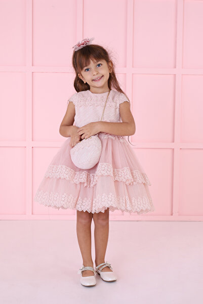 SÜSLÜ PİNK KİDS فستان بناتي بتفاصيل دانتيل