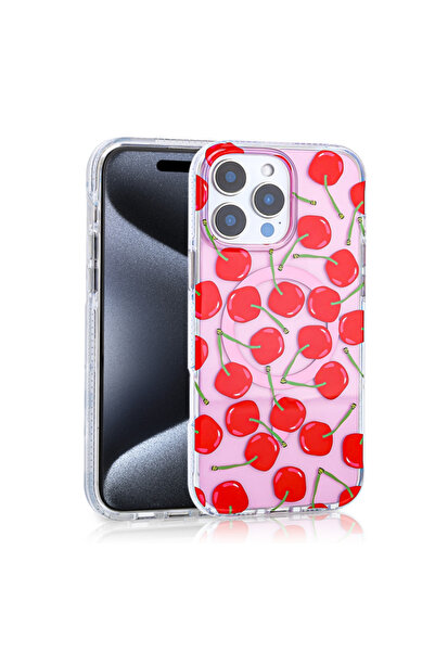 Paladyum Case iPhone 15 Pro Max Compatible Premium Tpu Cherry Pattern Stilo C...