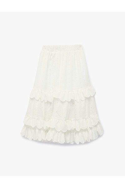 Koton Fusta midi brodată cu talie elastică și detaliu pliat