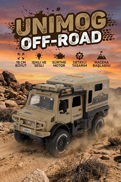 craftivio Işıklı ve Sesli Unimog Tarzı Off-Road Karavan Jeep - 18 CM Sürtmeli...