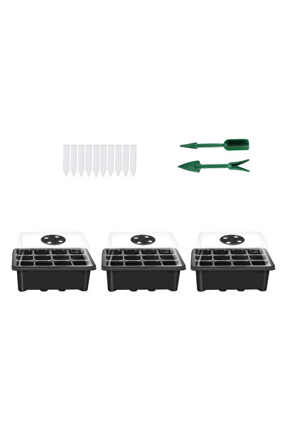 OEM Set 3 tavi germinare pentru răsaduri, 12 compartimente, 18x14x7cm, plasti...