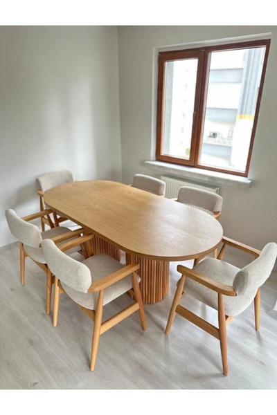 Has Grup Masa Sandalye Bohem Masa Takımı RİO Kollu Ahşap Masa Takımı 6 Kişili...