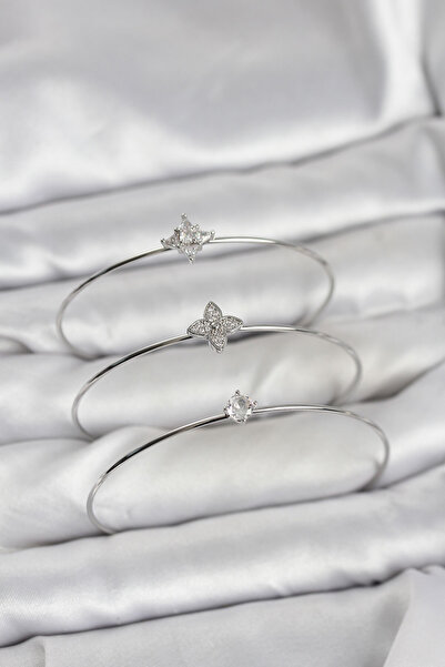 Clariss سوار نسائي من حجر الزركون باللون الفضي موديل كومبيني 3 قطع