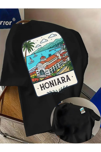 Rayan & Hoor Style تي شيرت عادي بأكمام قصيرة وياقة دائرية وطباعة أمامية وخلفية