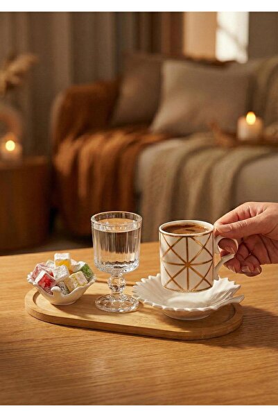 HomeTarz Porselen Kahve Fincanı Seti - Bambu Kahve Takımı - 90 ML, 30 Parça