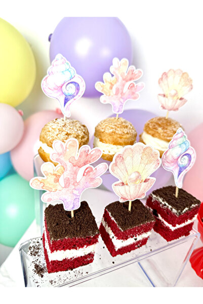 Flu Party زينة الكب كيك بتصميم عالم البحر - ديكور حلوى اللؤلؤة الصغيرة (12 قطعة)