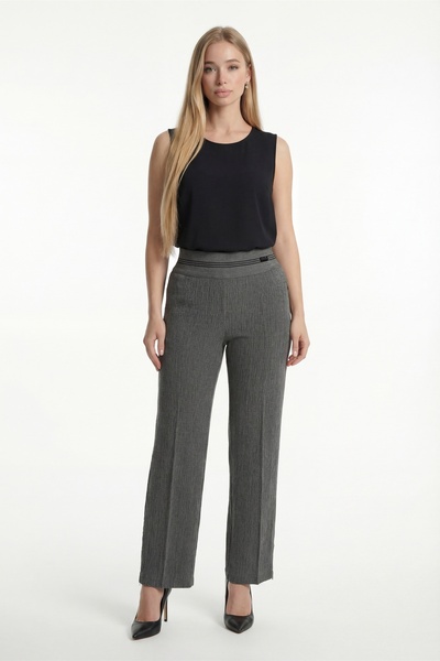 EXİTLİNE Women's Khaki Summer Trousers with Ribbed Waist and Hidden Zipper at...