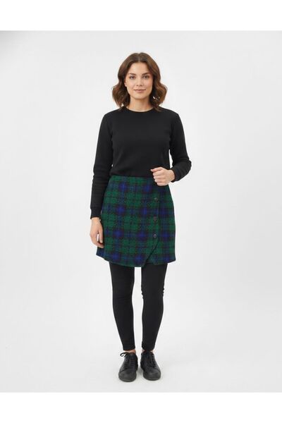 marvion Kadin Kalın Ekose Kumaş Etek Düğme Detaylı