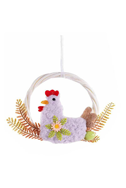 Decorer Coroană de Paște din material textil multicolor cu pui, 16 cm