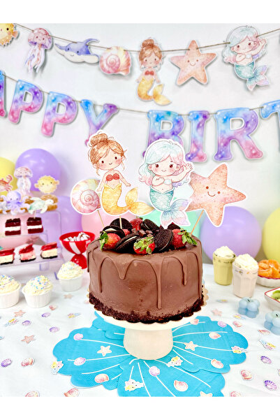 Flu Party مجموعة تزيين الكيك بتصميم حورية البحر الصغيرة - مقاس XL