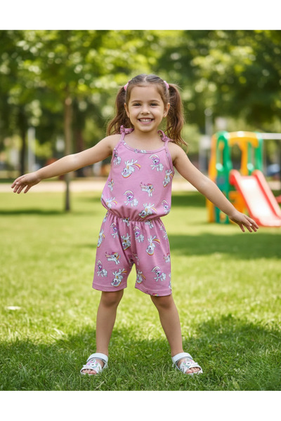 BUUFUU Summer Digital Printed Strappy Girls' Jumpsuit Dress with Elastic Waist