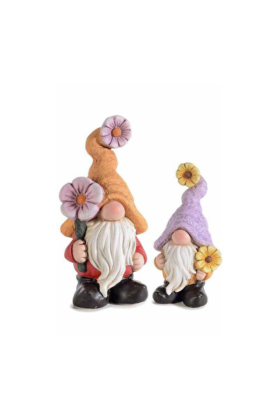 Decorer Set of 2 Multicolored Ceramic Gnome Figurines