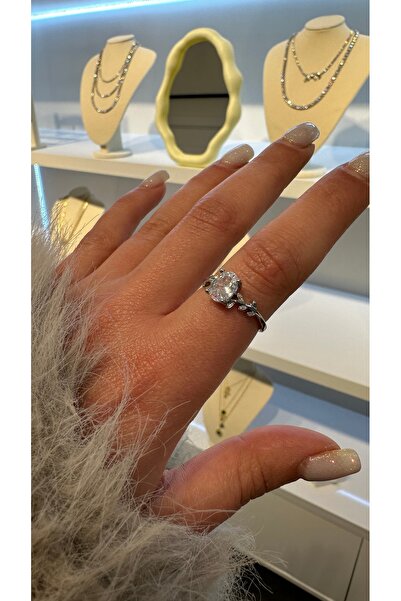 GLARE JEWELRY CO Gümüş Rodyumlu Marquise Diamond Oval Yaprak Taşlı Tasarım Zi...