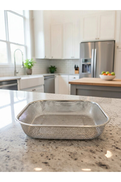 MyBru Paslanmaz Çelik Kare Çok Amaçlı Makarna Un Meyve Sebze Süzgeci 27 Cm
