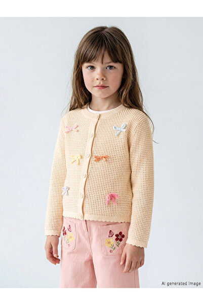 LC Waikiki Peak New Season Girls' Bow Embroidered Knitwear Cardigan