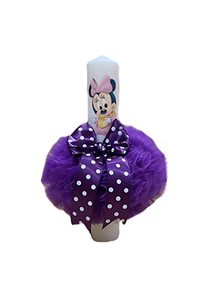 Botez Lumanare Minnie Mouse – mov pruna, 35x6 cm