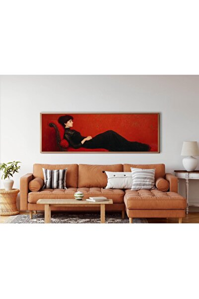 woodhomeworks Tek Parça Gerçek Ahşap Yatay Panorama Çerçeveli Tablo uzanan kadın