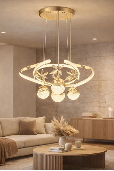 Onba Lüks 4’lü Cam Küre Led Sarkıt Avize Zarif ve Işıltılı Tasarım - Gold