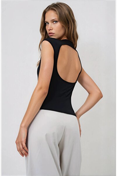 OLSAMODA Women's Backless Sleeveless Flexible Sandy Fabric Blouse