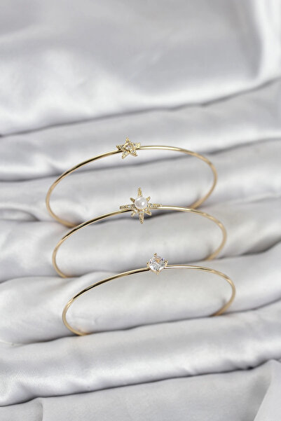 lowell home Gold Color Polar Star Model Zircon Stone 3-Piece Women's Bracelet...