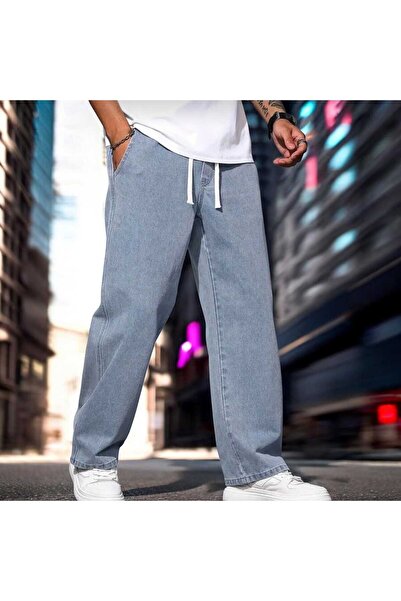 moda camiya Men's Baggy Blue Jans with Elastic Waistband, Comfortable Cut, Wi...