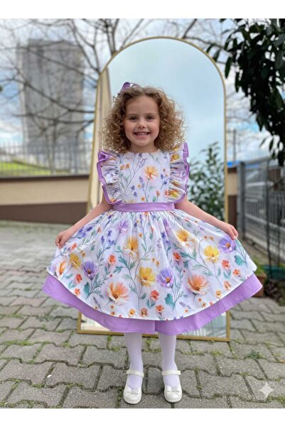 Sare Çocuk Giyim Βρεφικό κοριτσίστικο βαμβακερό φόρεμα με λουλουδάτο σχέδιο λ...