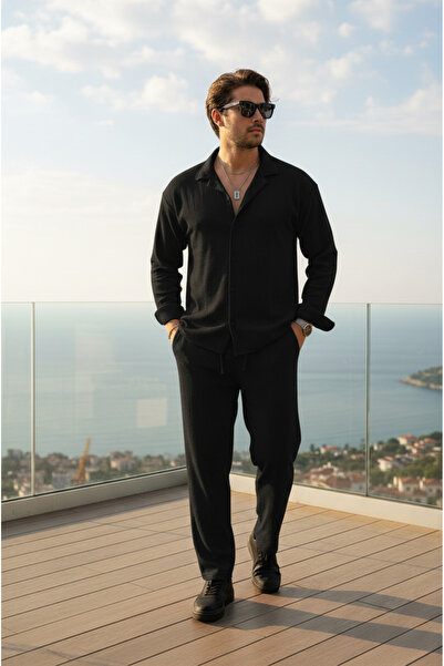 Fifty Color طقم قميص وبنطلون من قماش ليكرا مقاوم للتجاعيد