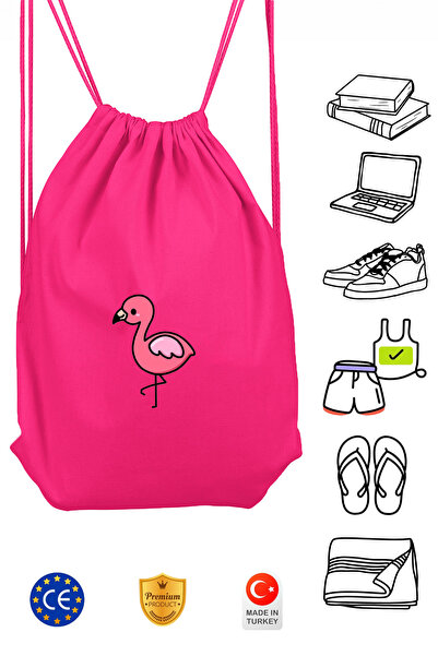 Atelier Print Flamingo Unisex Pembe İpli Spor Sırt Çantası